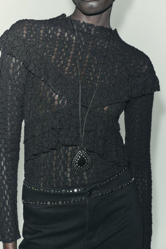 ZARA LACE TOP WITH RUFFLES