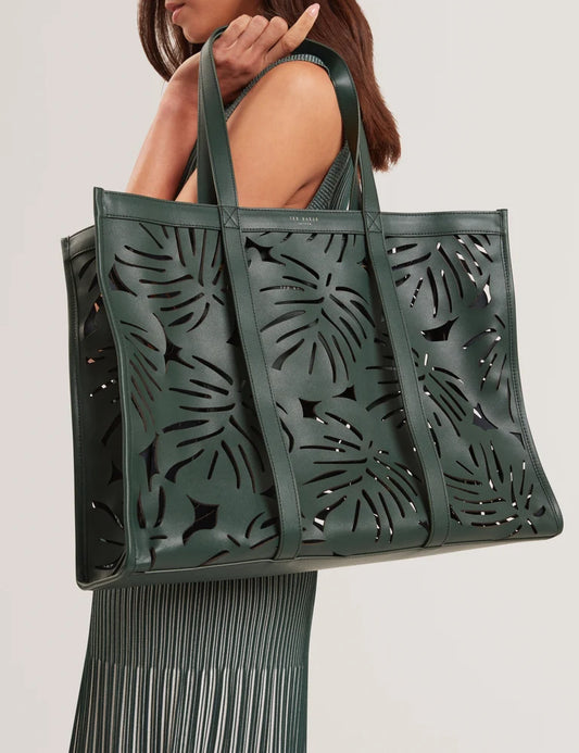 Leiian Leaf Detail Laser Cut Extra Large Tote Green