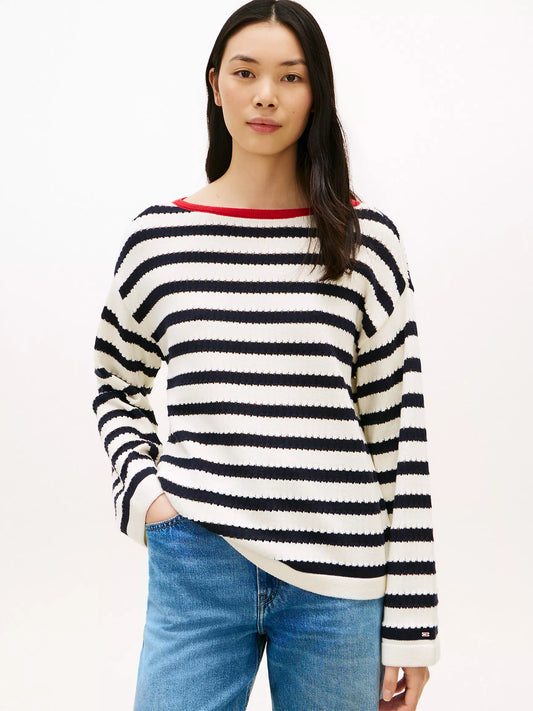tommy Breton Stripe Pointelle Boatneck Sweater