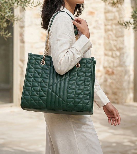 Logo Detail Quilted Tote Bag