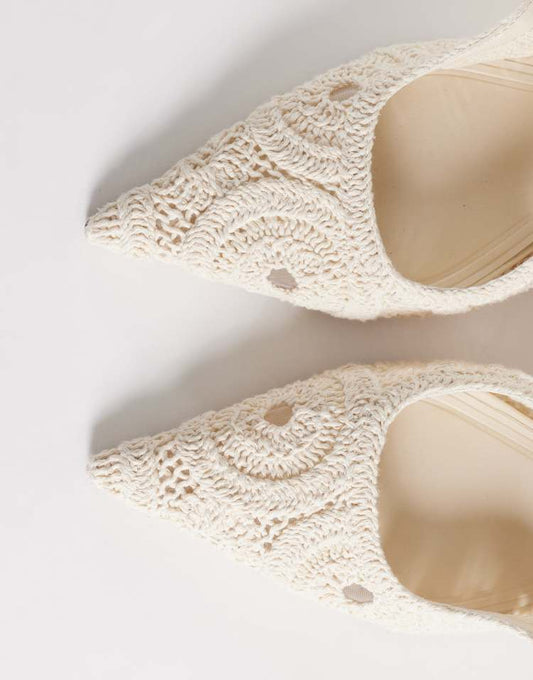 Surrey slingback mid block heels in white crochet