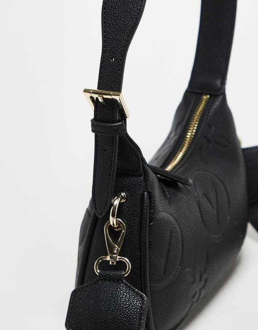 Valentino Samba embossed logo shoulder bag with crossbody strap in black - BLACK