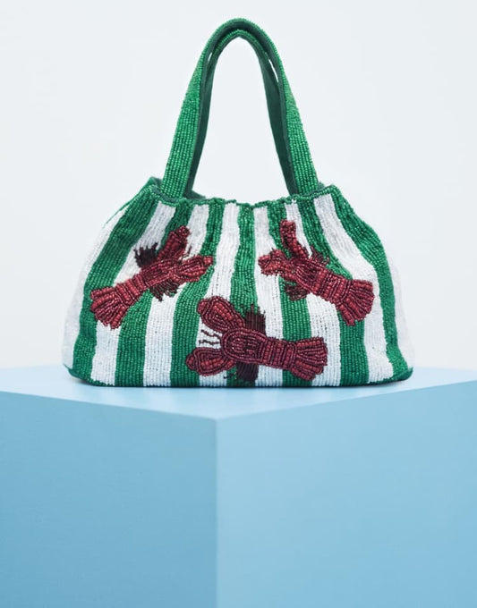 Embellished lobster pouch shoulder bag in multi