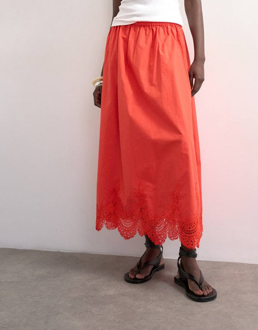 Topshop lace hem full circle maxi skirt in red