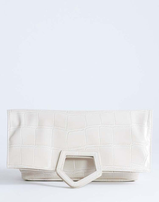 Topshop Gregry folded clutch bag in black croc
