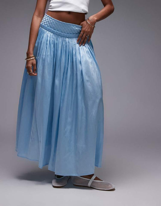 Topshop crinkle full skirt with sheen in ivory