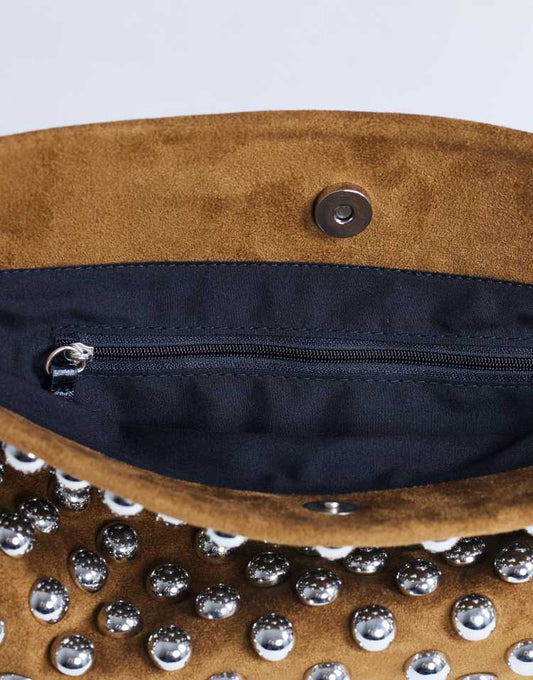 Topshop Gideon studded clutch bag in tan