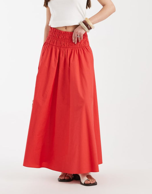 ASOS DESIGN shirred waist detail maxi skirt in red