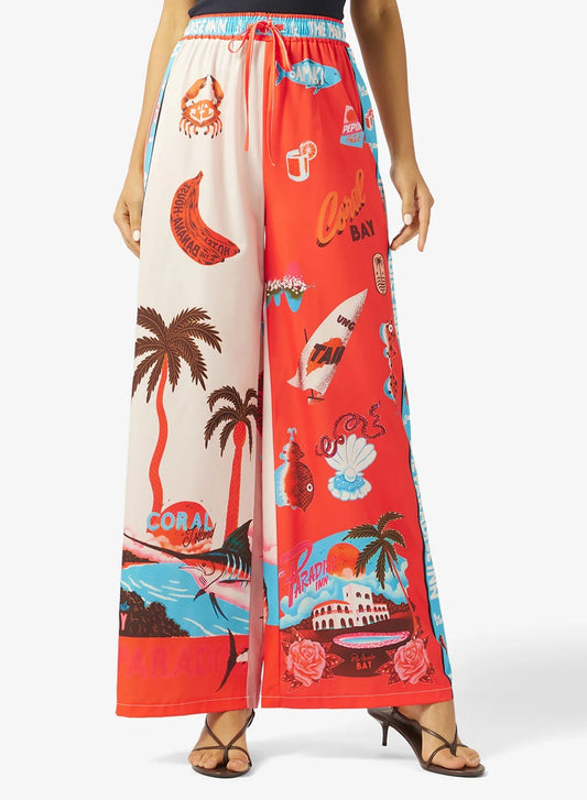 Oversize Satin Tropical Print Shirt & Pant Coord Set