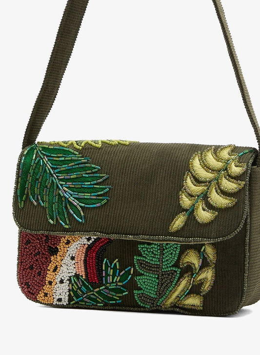 Embroidered Beaded Jungle Inspired Shoulder Bag