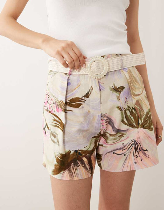 River Island floral belted short co-ord in pink