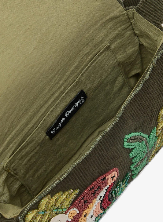 Embroidered Beaded Jungle Inspired Shoulder Bag