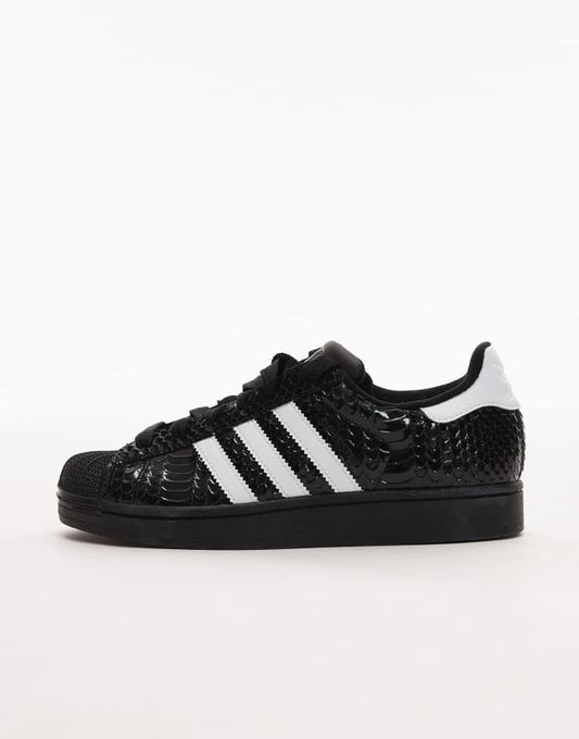 adidas Originals Superstar II croc print trainers in metallic black