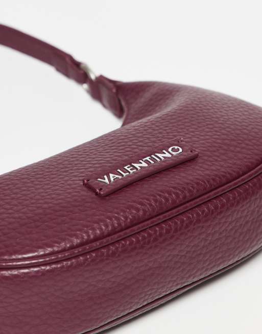 Valentino Willowy Re textured shoulder bag with crossbody strap and buckle detail in burgundy - BURGUNDY
