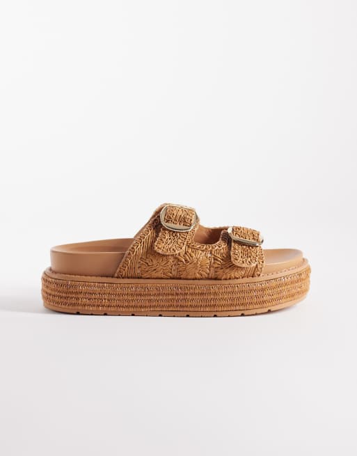 South Beach double buckle platform sandals in tan