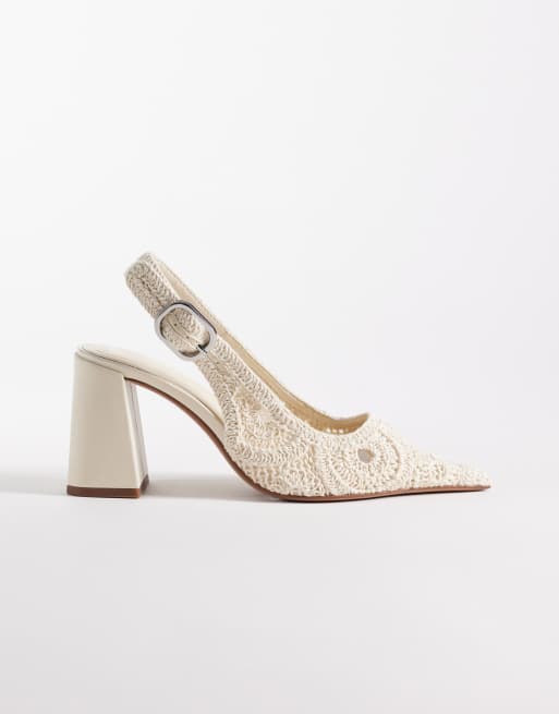 Surrey slingback mid block heels in white crochet