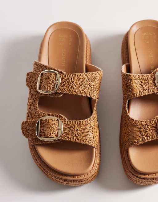 South Beach double buckle platform sandals in tan
