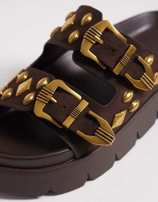 Flair boho studded sandal in choc suedette