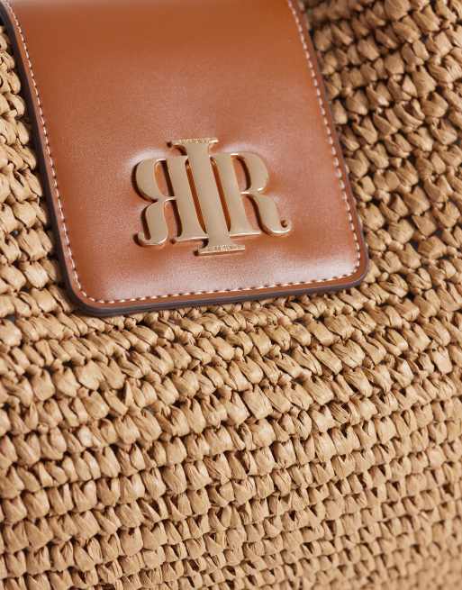 River Island raffia flap detail slouch bag in beige