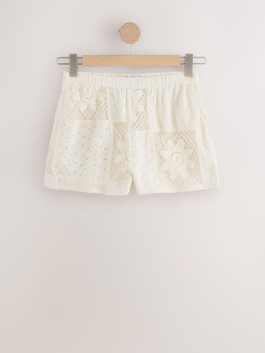 Ecru Crochet Tie Waist Shorts
