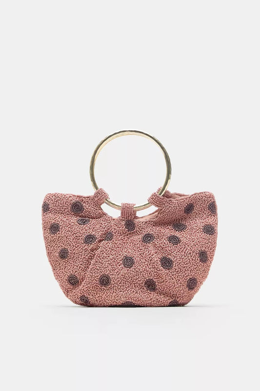 Beaded polka dot handbag with metal handle