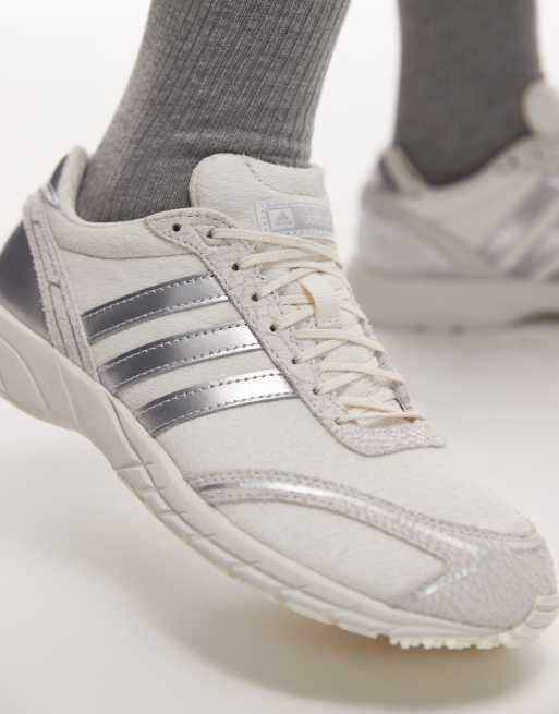 adidas Originals Adios OG trainers in white and silver pony hair