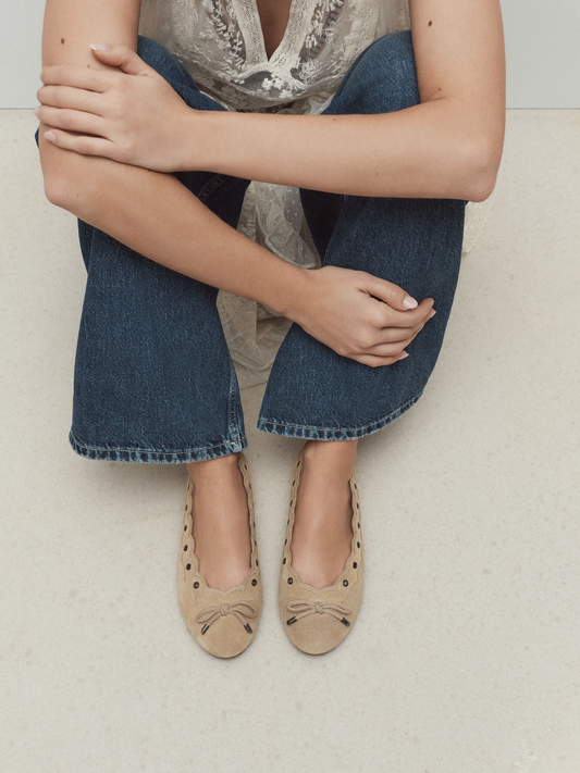 Sand Forever Comfort® Suede Eyelet Ballet Flats