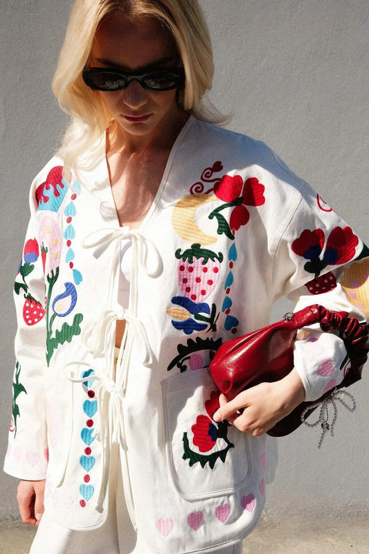 Embroidered gabardine