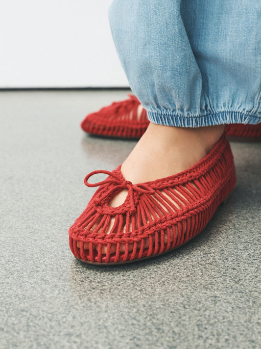 Red Forever Comfort® Round Toe Rope Ballet Flats