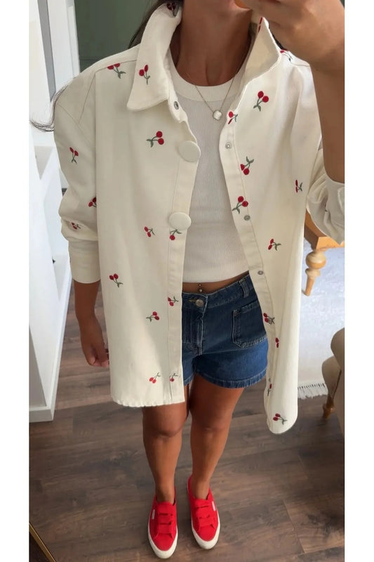 Cherry Embroidered Denim Jacket