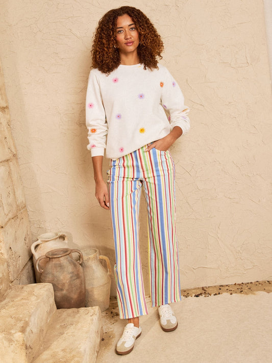 Love & Roses Ivory Rainbow Sun Embroidered Sweat Top