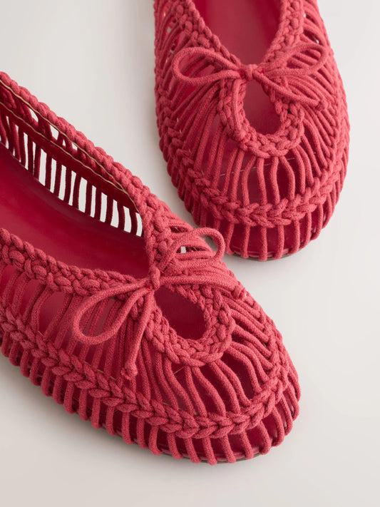 Red Forever Comfort® Round Toe Rope Ballet Flats