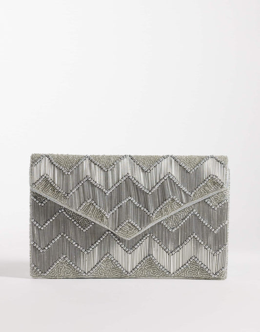 True Decadence embellished envelope clutch bag in silver