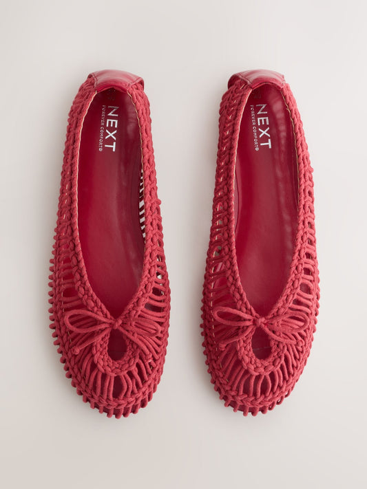 Red Forever Comfort® Round Toe Rope Ballet Flats