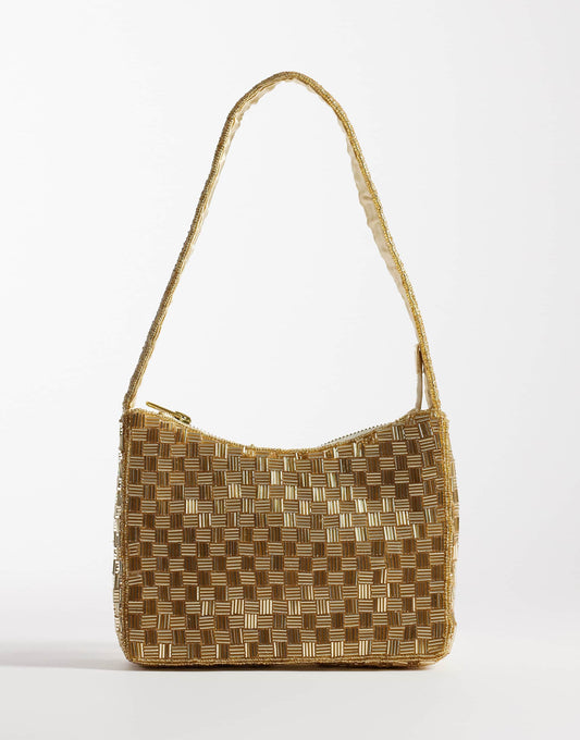True Decadence embellished shoulder bag in gold