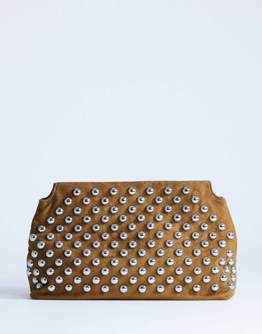 Topshop Gideon studded clutch bag in tan