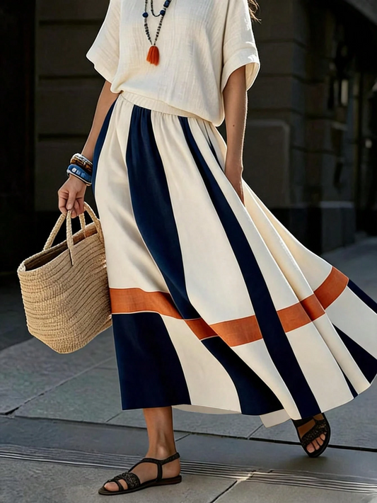 Breezaya Women's Colorblock Elastic Waist Casual Skirt For Vacatio