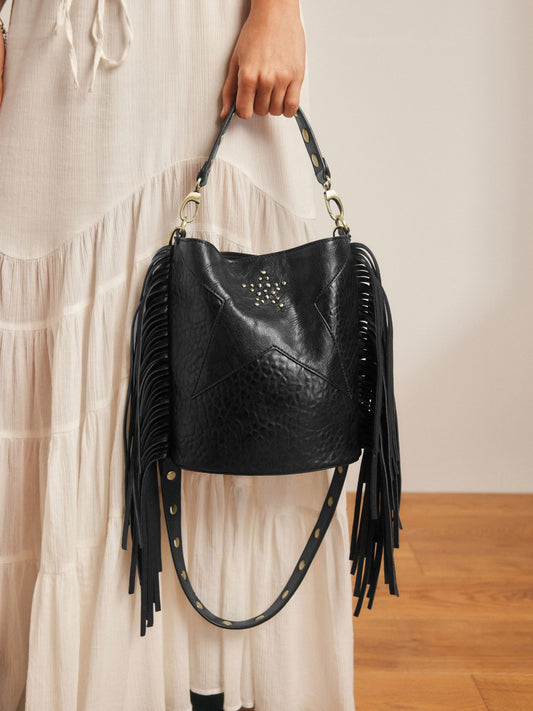 Rockett St George Black Studded Star Cross-Body Bucket Bag