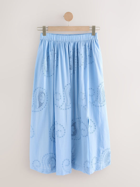 Blue N. Premium Embroidered Paisley Midi Skirt