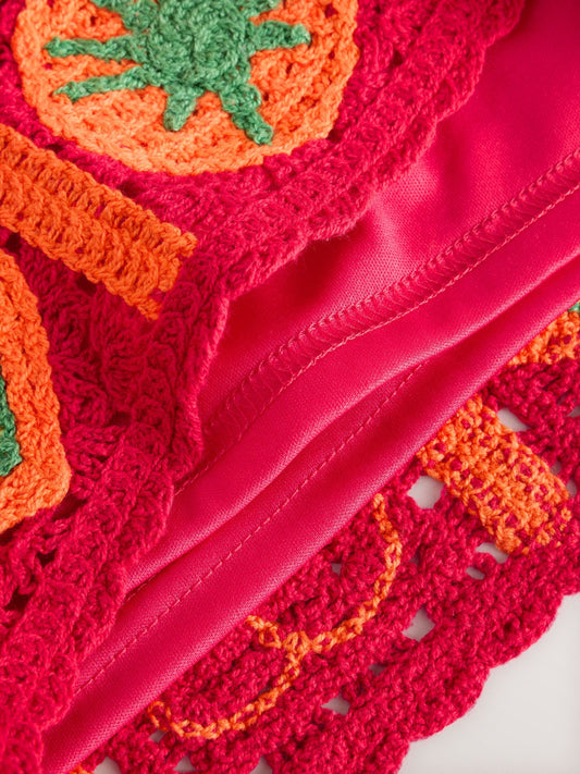 Red/Orange Fruit Crochet Co-ord Cotton Rich Shorts