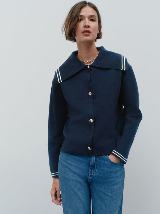 Navy Sailor Collar Cardigan