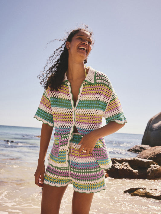 Multi Bright Stripe Crochet Cotton Rich Shorts