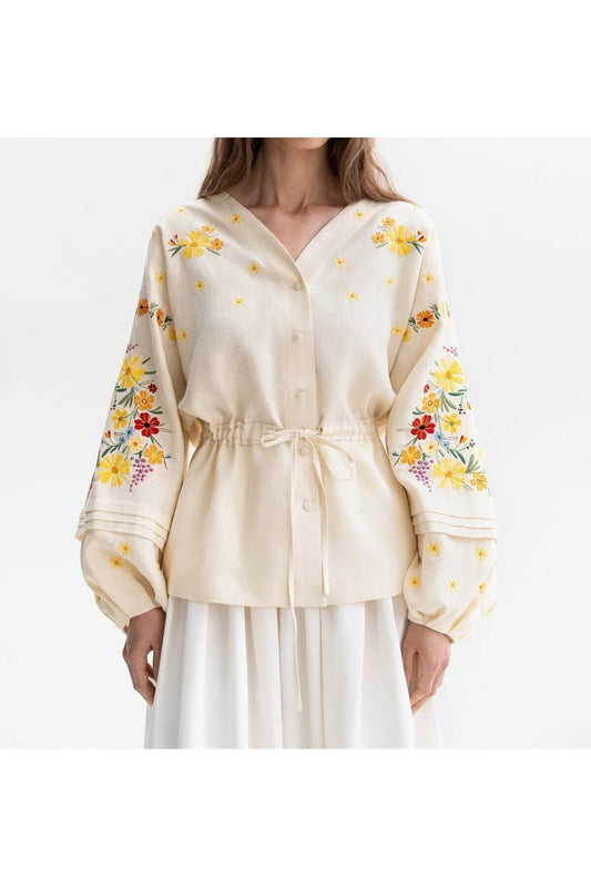 Floral Embroidered Shirt with Tie Detail