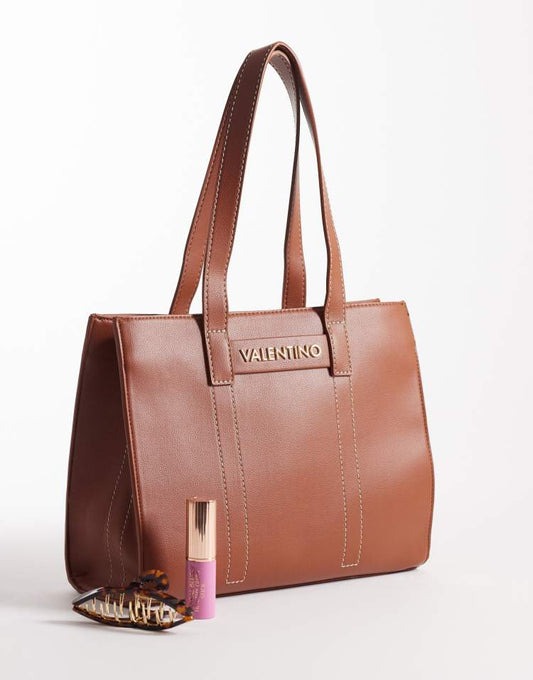 Valentino Aury Re shopper tote bag with crossbody strap in brown - BROWN
