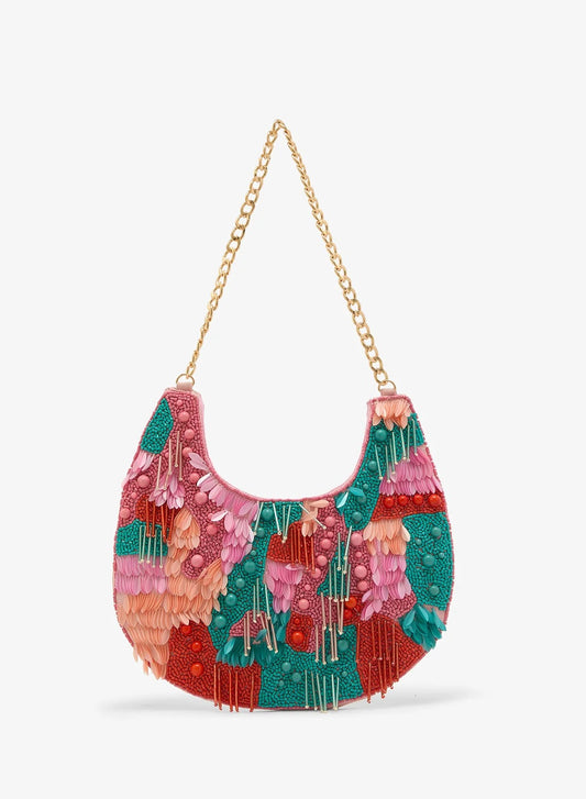 Ginger Boutique Embroidered Beaded Tassle Detail Clutch