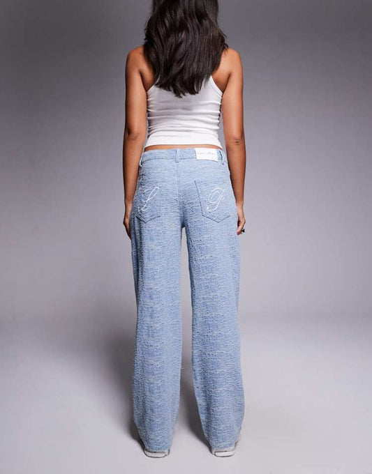 Liquor N Poker baggy jeans with embossed texture in light wash blue