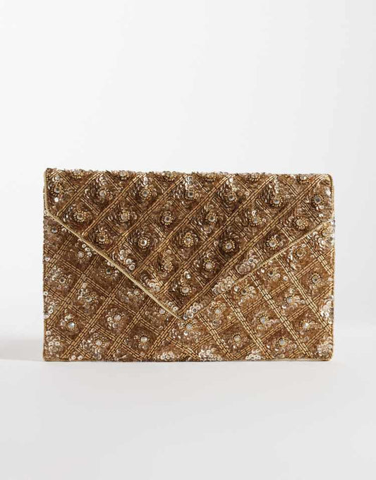True Decadence embellished envelope clutch bag in gold