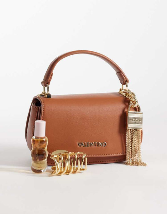 Valentino Iride top handle bag with detachable crossbody strap and gold hardware in brown - BROWN
