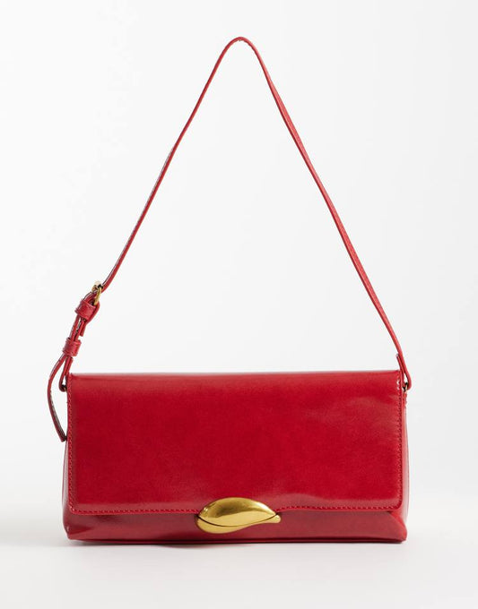 Shoulder bag with gold hardware in red