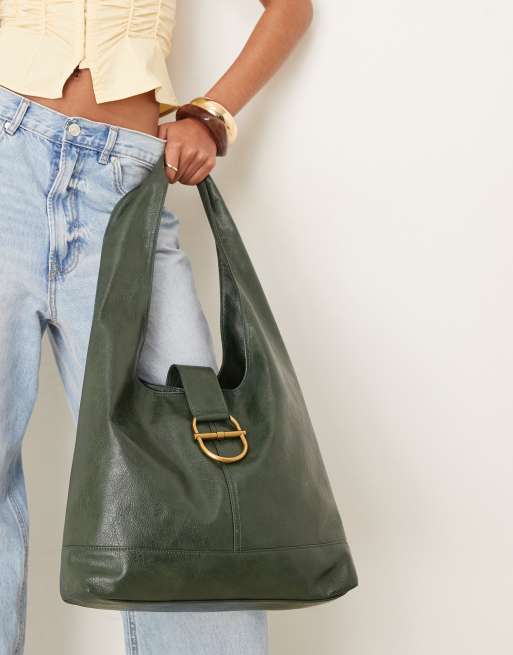 ASOS DESIGN metal hardware tote bag in dark green
